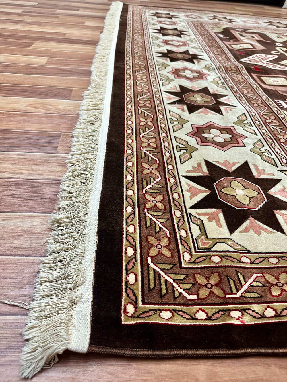 Elegant 8 ft x 11 ft Persian Silky Area Rug - Pierre Cardian 1 - Brown and Beige