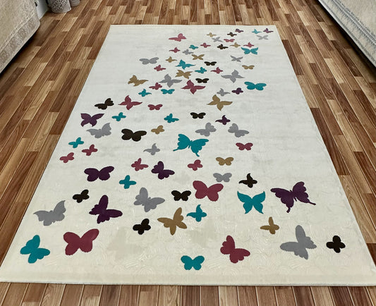 Charming 7 ft x 10 ft Persian 700 Reeds Sepas 1 Area Rug - Beige with Butterfly Design