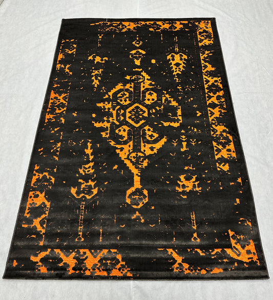 Elegant Black Area Rug - 5 ft x 8 ft - Persian Silky Chenille Vintage Collection