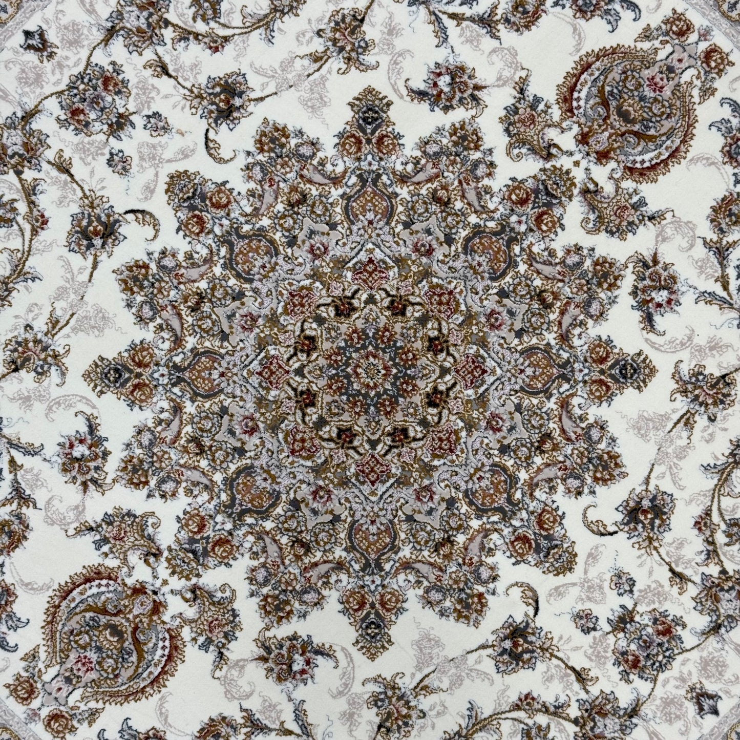 3 ft x 3 ft Persian Round Rug - Miniature by Pars Nagsh Kashan - 1500 Reeds - Elegant Ivory Design