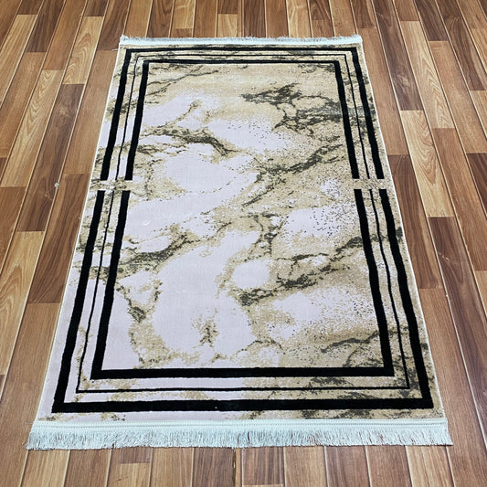 Elegant 3 ft x 5 ft Persian Silky Area Rug - Harmony 1 - Faded Beige and Black - Modern & Contemporary Style Accent Rug