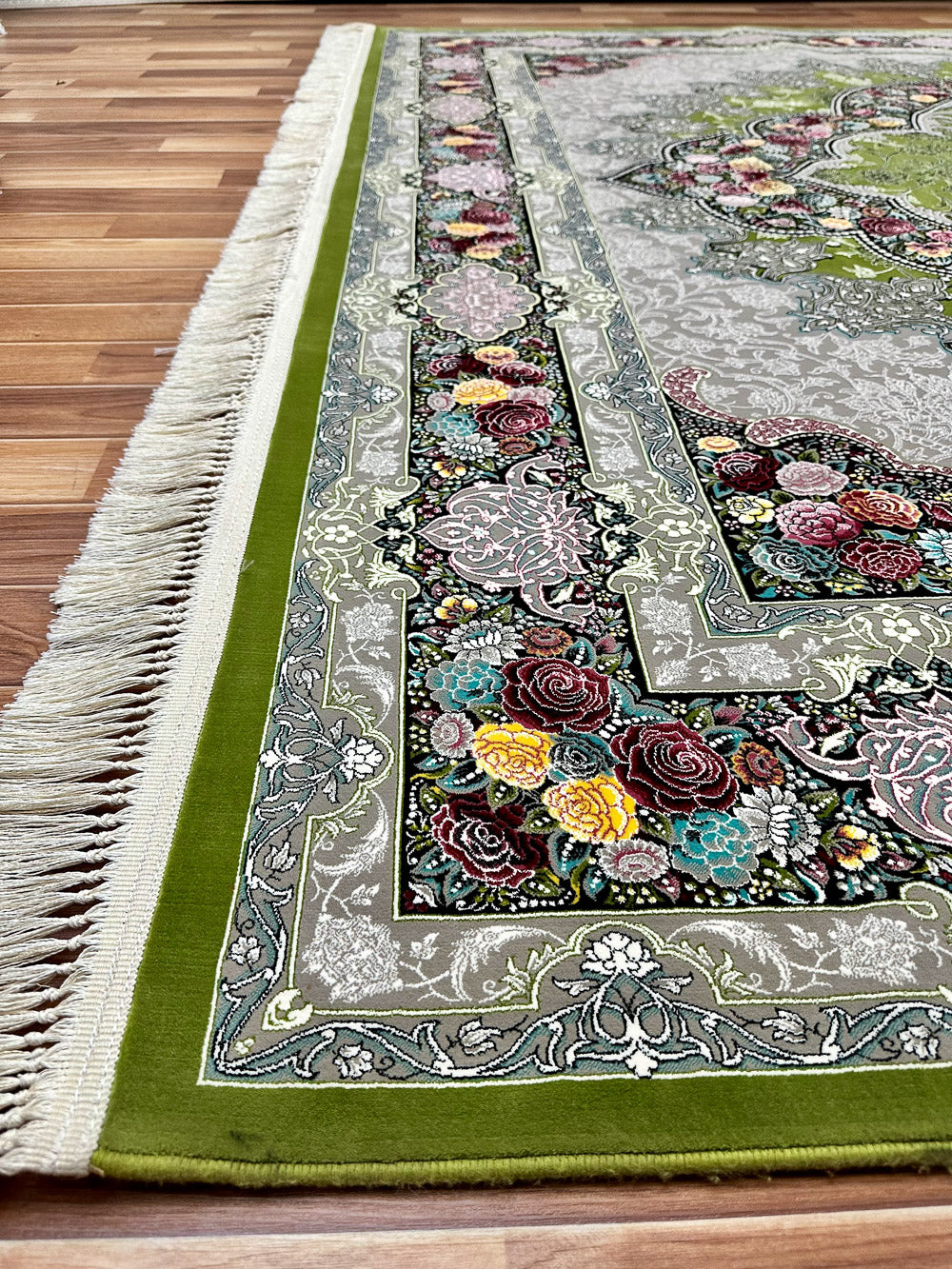 Exquisite 8 ft x 13 ft Persian 1200 Reeds Area Rug - Farsh Kilim Mojalal 1 - Green and Multi Colors