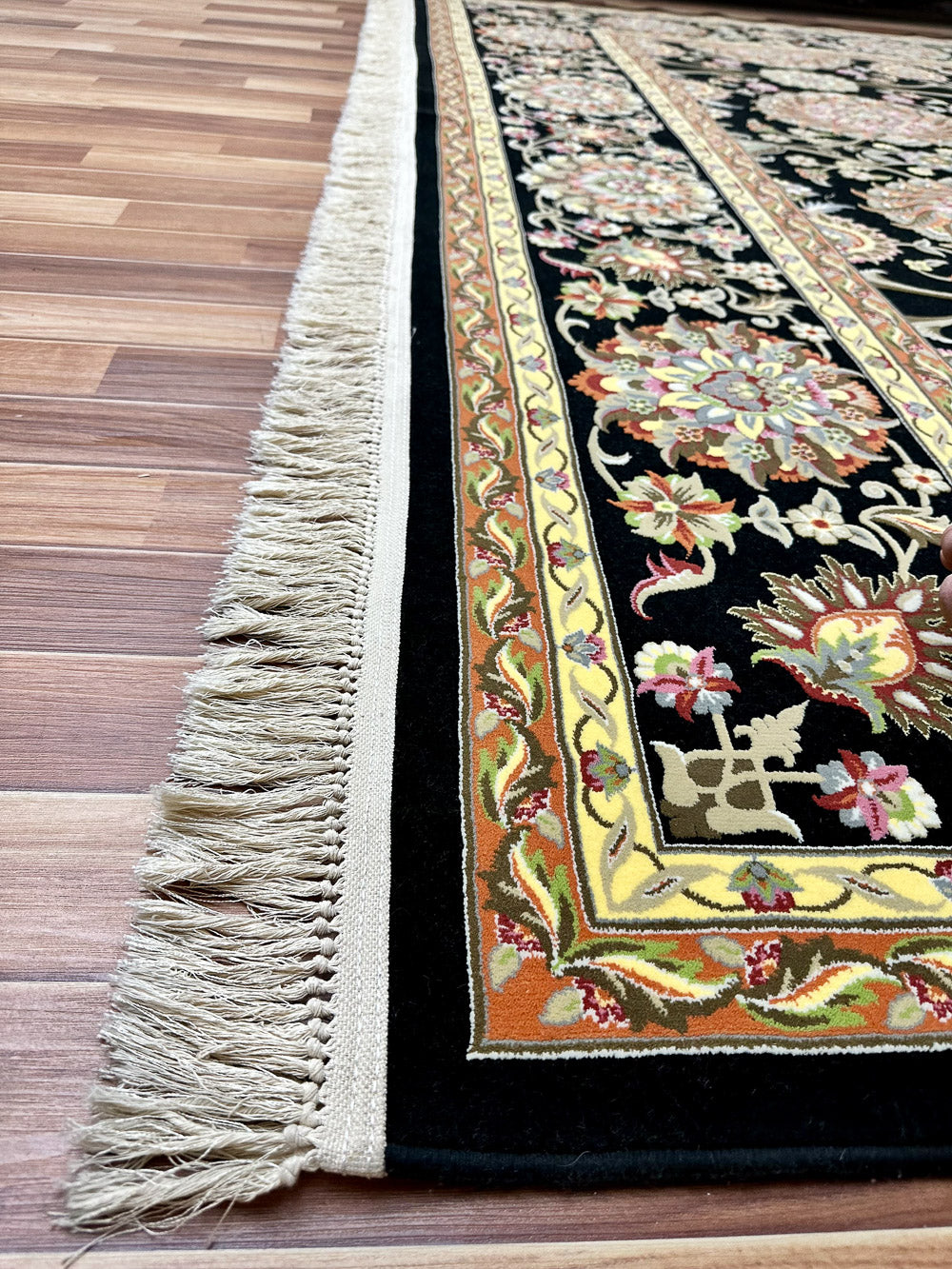 Elegant 10 ft x 13 ft Persian 1200 Reeds Area Rug - Farsh Estark 1 - Black, Beige, and Multi Colors