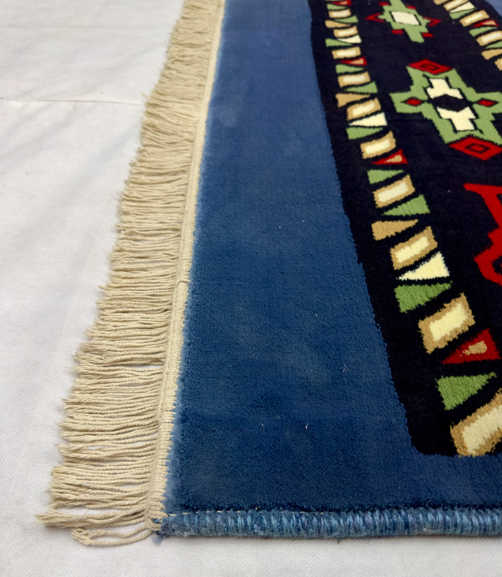 Vibrant Blue Persian 500 Reeds Area Rug - 3 ft x 8 ft - Farsh Aryan 1 - Geometric Design