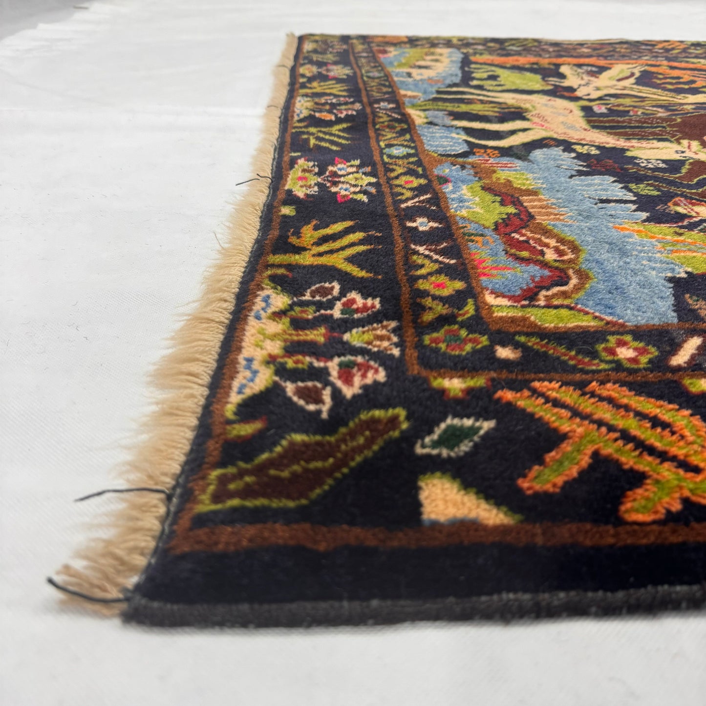 Luxurious Afghan Handmade Shikargah Rug – 4.5 ft x 8.5 ft – Exquisite Hunting Scene Design in Rich Blues & Earthy Tones – Authentic Wool, Premium Quality