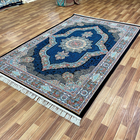 7 ft x 10 ft Area Rug - 700 Reeds - Farsh e Farhang 2 - Black and Blue - Superior Comfort, Elegant, and Luxury Style Accent