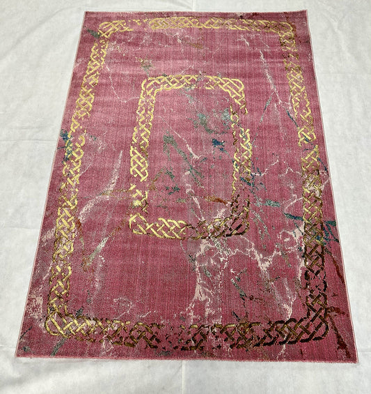 Elegant Pink Turkish Venus Maracan Area Rug - 4 ft x 6 ft - Gold Accented Modern Design