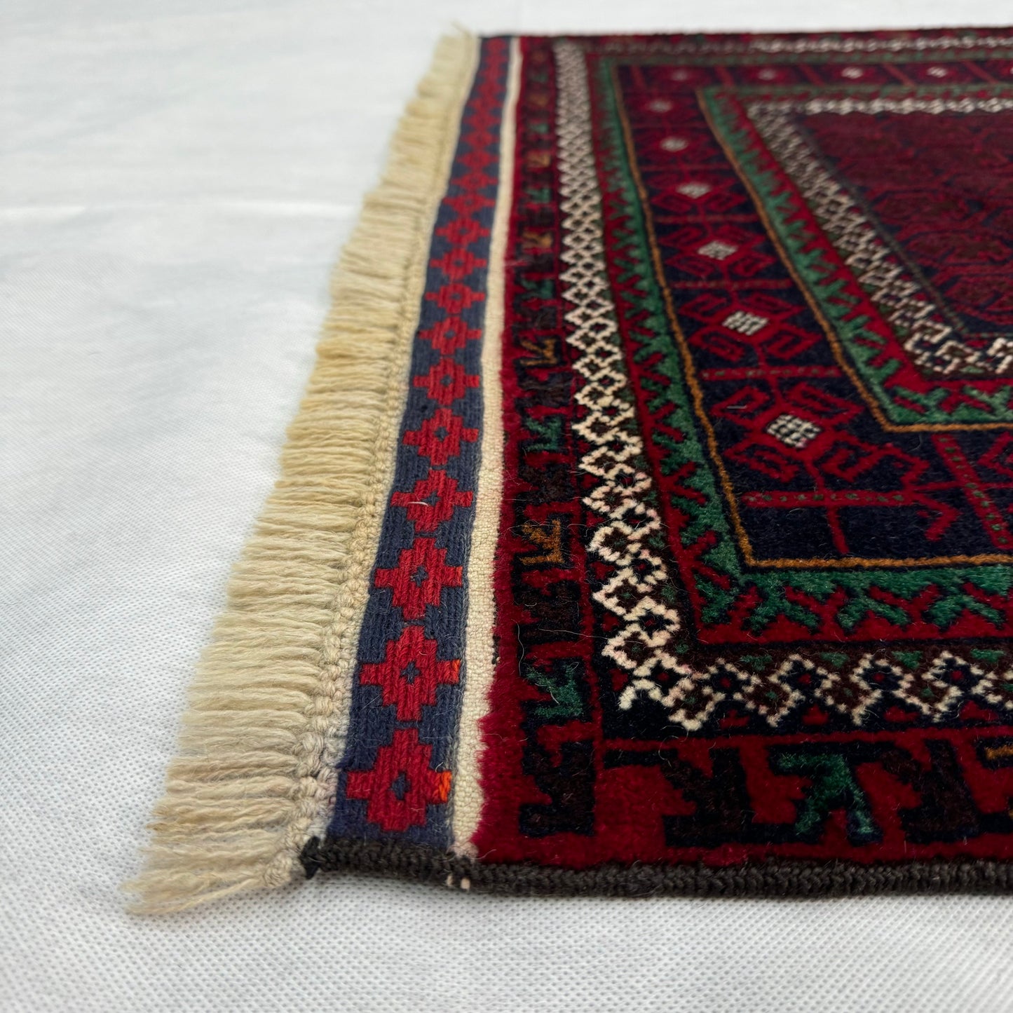 Handmade Baluchi Rug - Rich Red and Green Patterns - 3ft x 7ft - Premium Quality