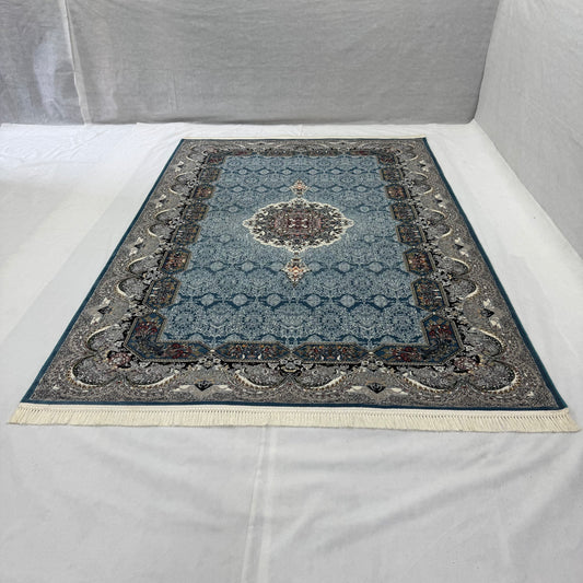 7ft x 10ft Persian Rug - Farsh e Nagin Chaman - 1000 Reeds - Blue, Luxurious Design