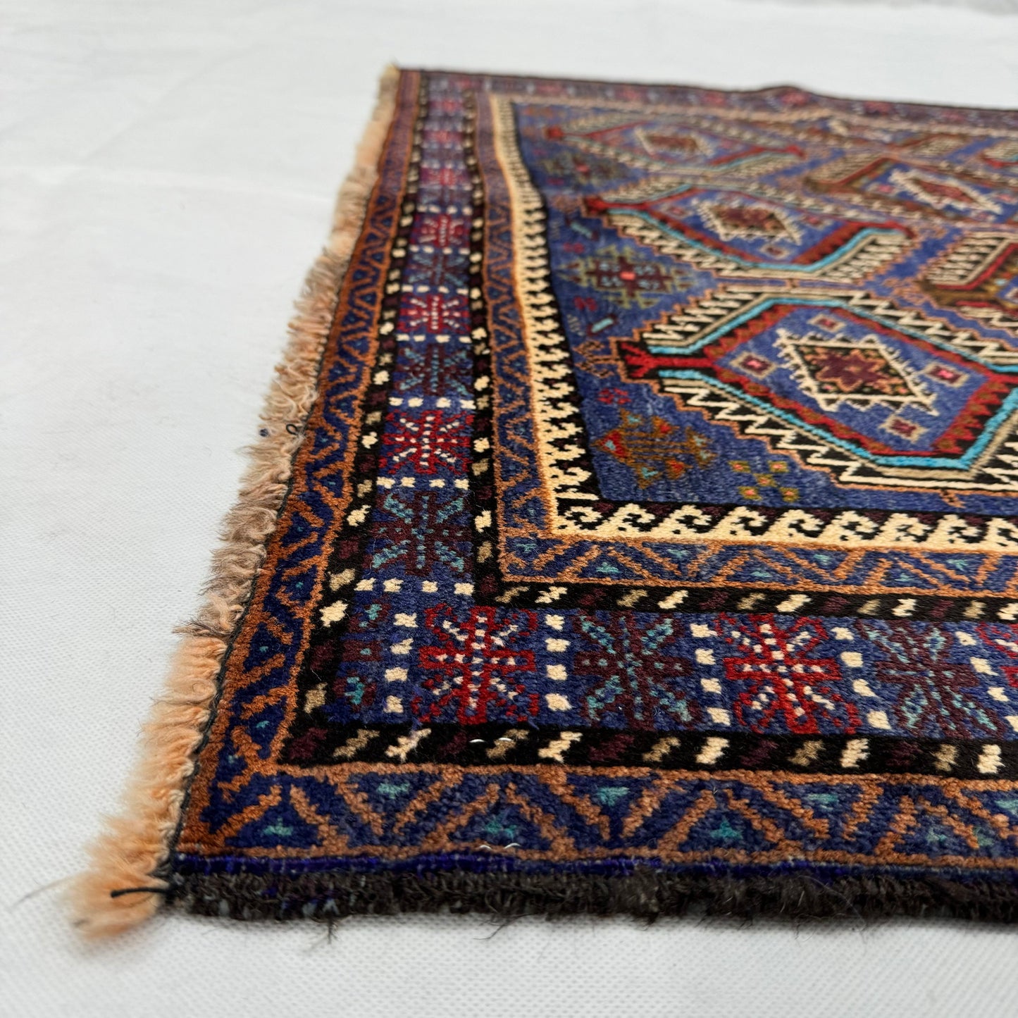 4 ft x 6 ft Afghan Handmade Wool Rug - Zakani Tribal Baluch, Bold Geometric Patterns, Rich Colors