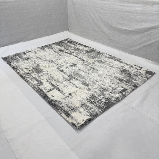 7ft x 9ft Modern Shaggy Persian Rug - Koshani Puffy, Abstract Grey and White Design