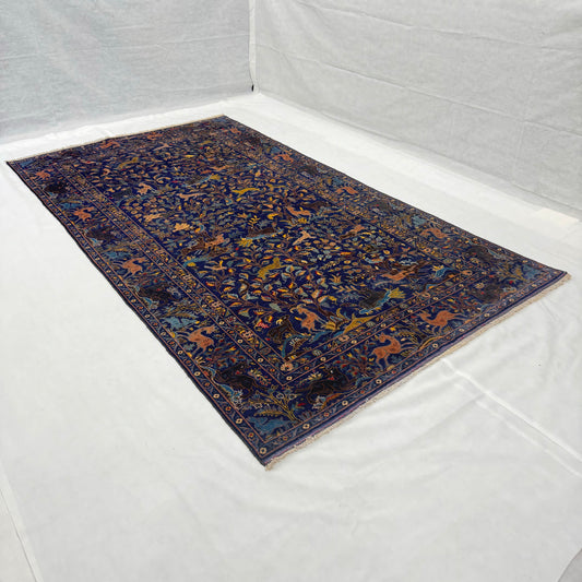 Afghan Handmade Shikargah Rug – 6 ft x 10 ft – Elegant Hunting Scene with Rich Floral & Animal Motifs – Premium Wool, Handwoven Masterpiece