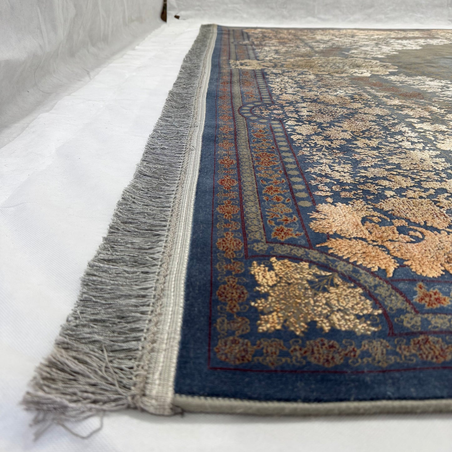 8 ft x 11 ft Persian Rug - Beheshti Tabriz 1200 Reeds Luxurious Silk & Cotton Floral Blue
