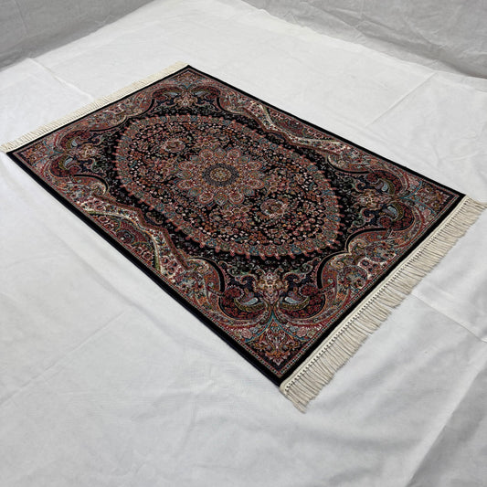 4 ft x 6 ft Persian Rug - Farsh e Shamiran | 700 Reeds | Luxurious, Machine-Made | Elegant Black & Burgundy Design | Durable, Easy Maintenance, Eco-Friendly | Made in Iran