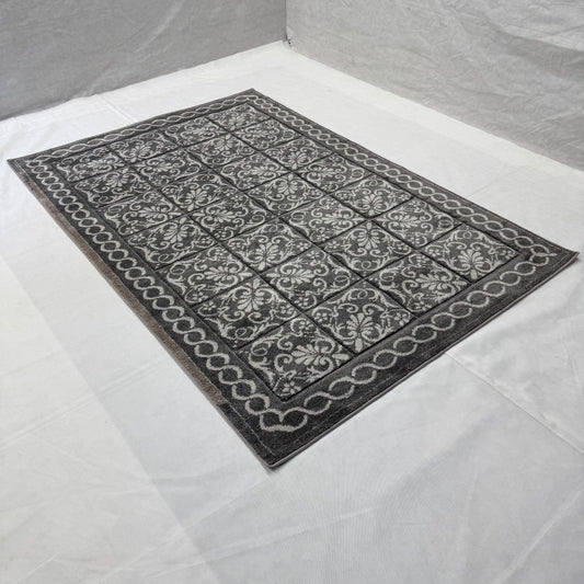 5ft x 8ft Shaggy Persian Rug - Koshani Puffy Design, Soft Synthetic Wool, Neutral Grey