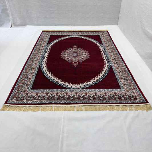 7ft x 10ft Persian Rug - Farsh e Nab, 500 Reeds, Acrylic & Polyester - Rich Burgundy Medallion