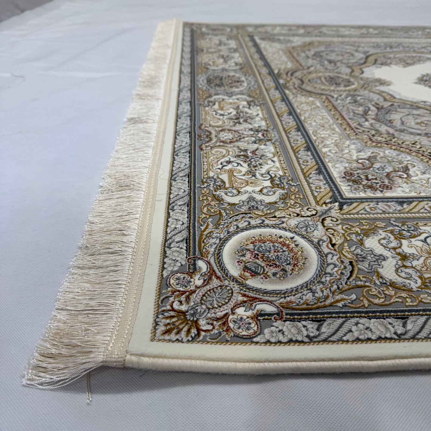 5ft x 8ft Persian Rug - Miniature - 1500 Reeds - Premium Silk - Ivory & Gold | Machine-Made Excellence