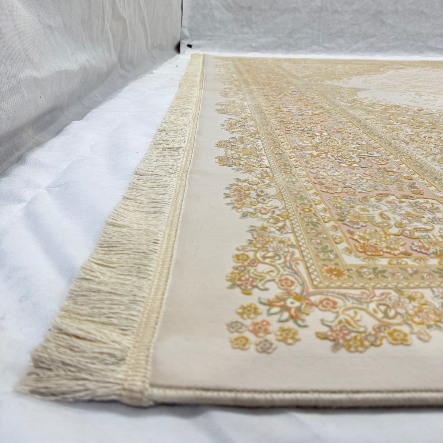 Premium 8 ft x 11 ft Persian Silk Rug | Beheshti Tabriz 1500 Reeds | Ivory & Gold Palace Elegance