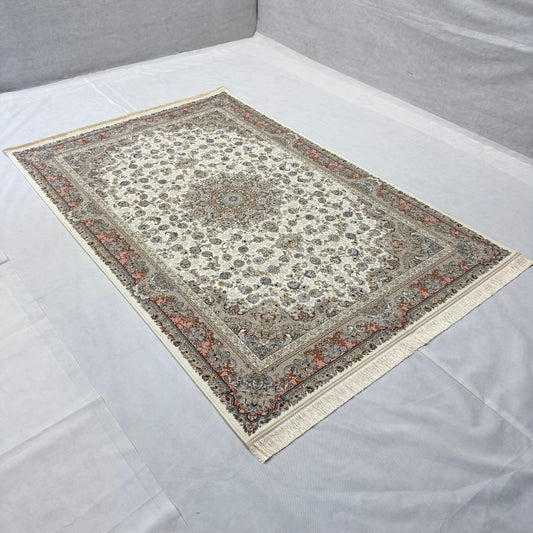 5ft x 8ft Persian Rug - Miniature - 1500 Reeds - Premium Silk - Ivory & Red | Machine-Made Excellence