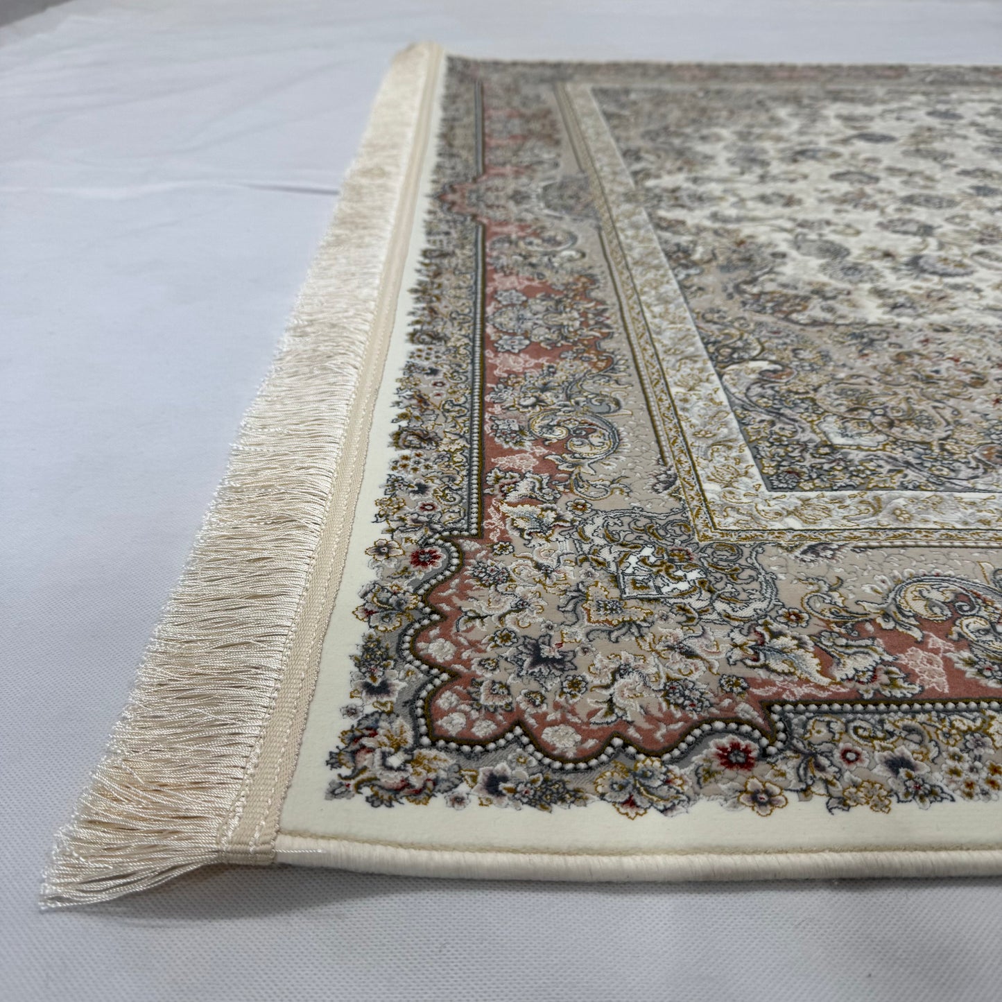 5ft x 8ft Persian Rug - Miniature - 1500 Reeds - Premium Silk - Ivory & Red | Machine-Made Excellence