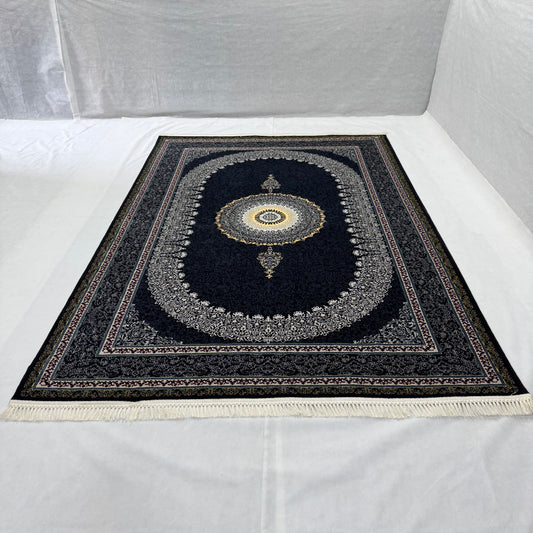 7ft x 10ft Persian Rug - Farsh e Nagin Chaman - 1000 Reeds - Classic Black & Gold Design