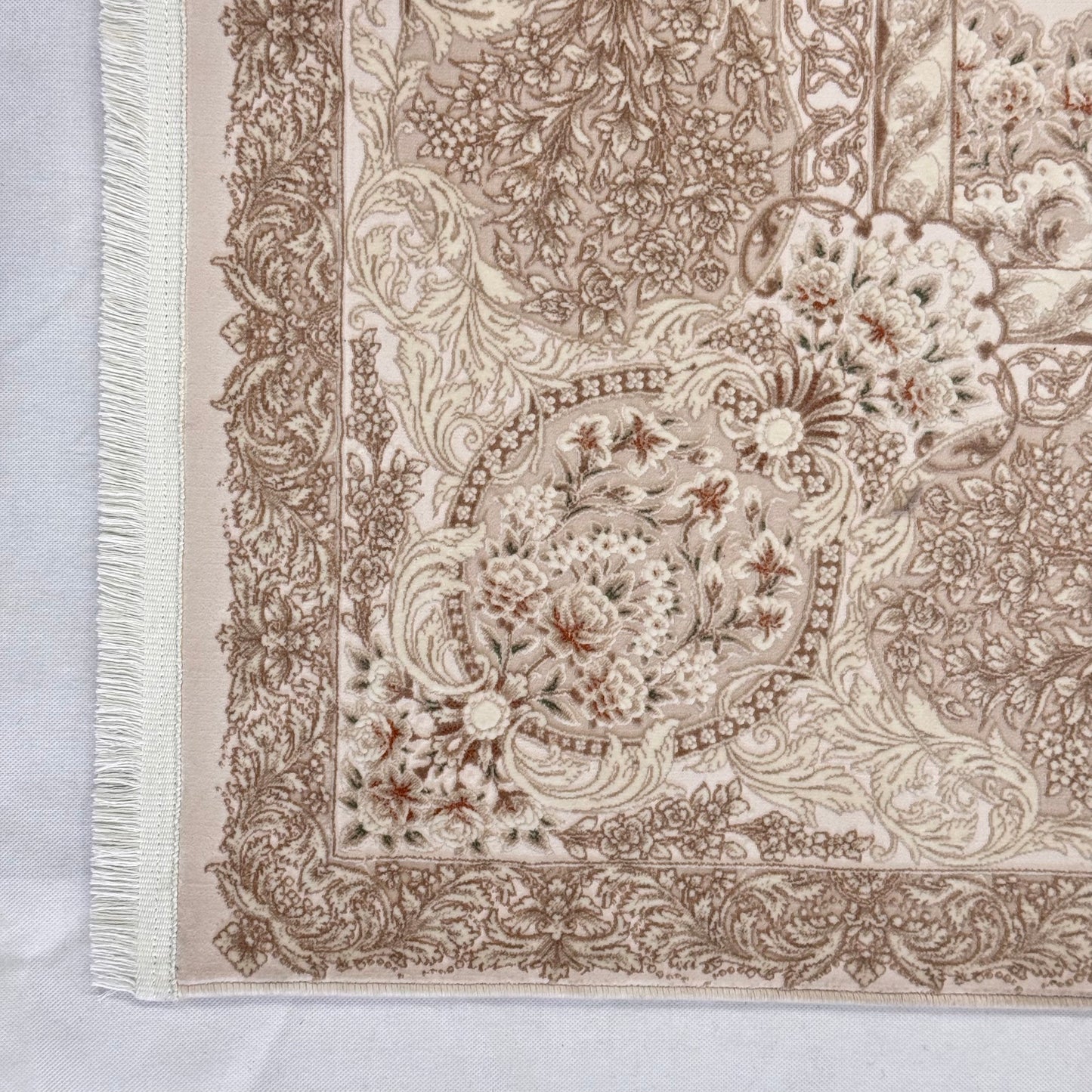 Persian Silk Rug 8 ft x 11 ft | Beheshti Tabriz 1200 Reeds | Cream & Taupe Elegance