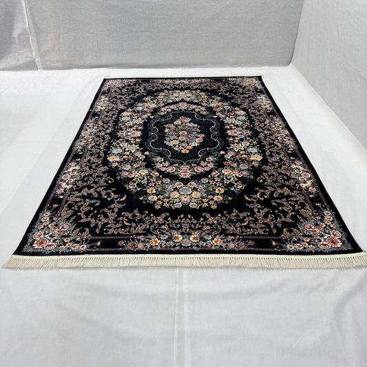 7ft x 10ft Persian Rug - Farsh e Nagin Chaman - 1000 Reeds - Floral Black Elegance
