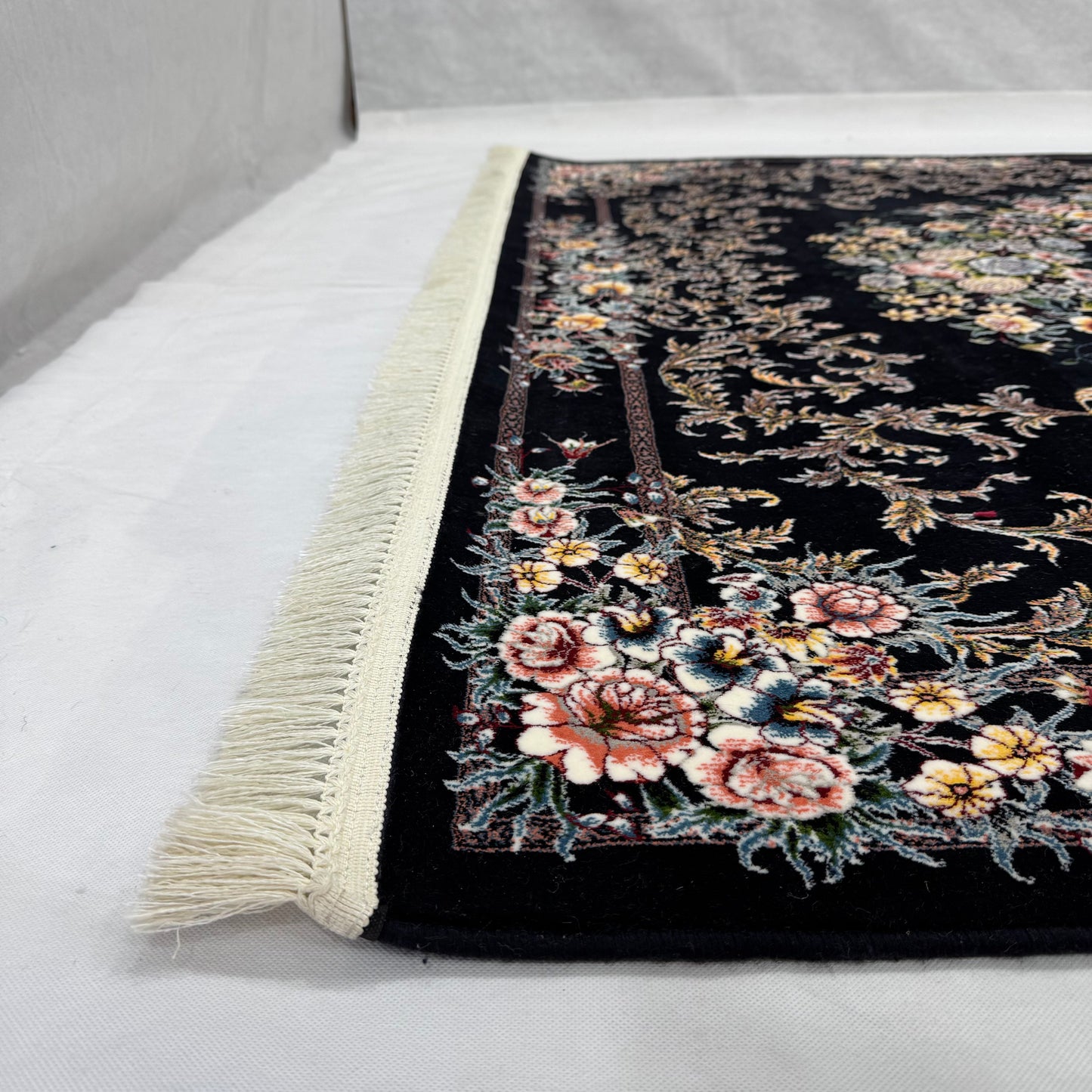7ft x 10ft Persian Rug - Farsh e Nagin Chaman - 1000 Reeds - Floral Black Elegance