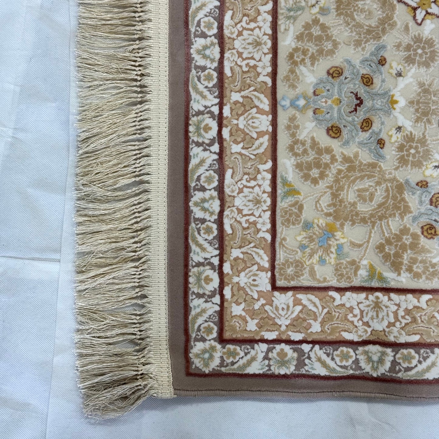 Persian Silk Rug 8 ft x 11 ft | Beheshti Tabriz 1200 Reeds | Cream & Gold Medallion Design