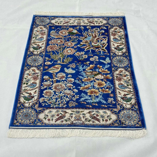 Persian Silk Garden Birds Rug 2.5 ft x 4 ft | 1600 Reeds Iranian Abresham