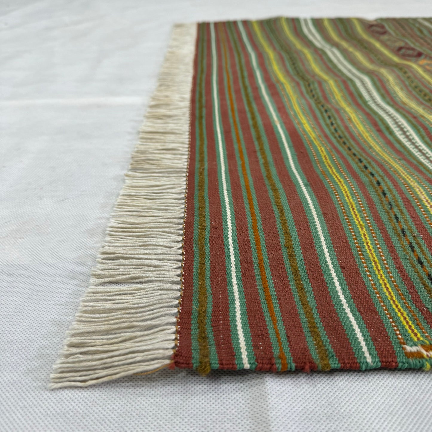 Handmade Green Striped Kilim Rug - 3ft x 5ft