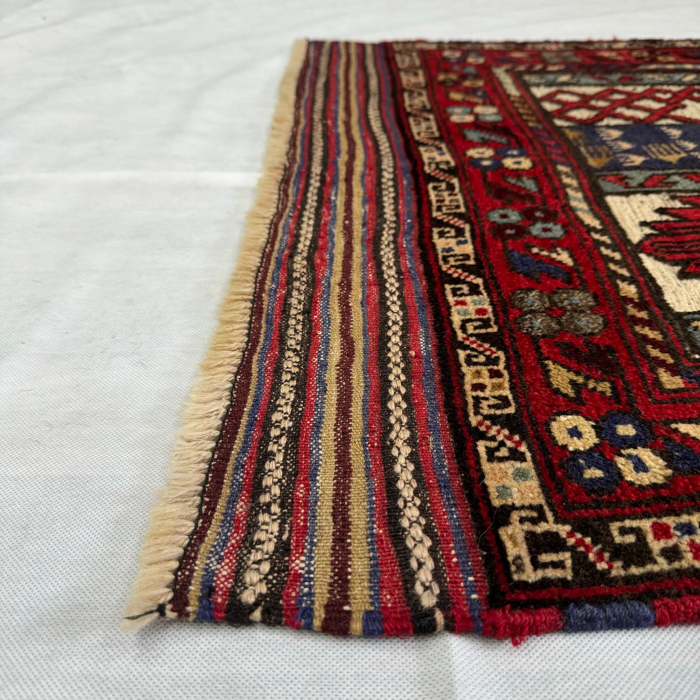 Handmade Gul Barjasta Afghan Wool Rug (3 ft x 5 ft) - Red, Blue, Brown, and Cream with Floral and Geometric Motifs