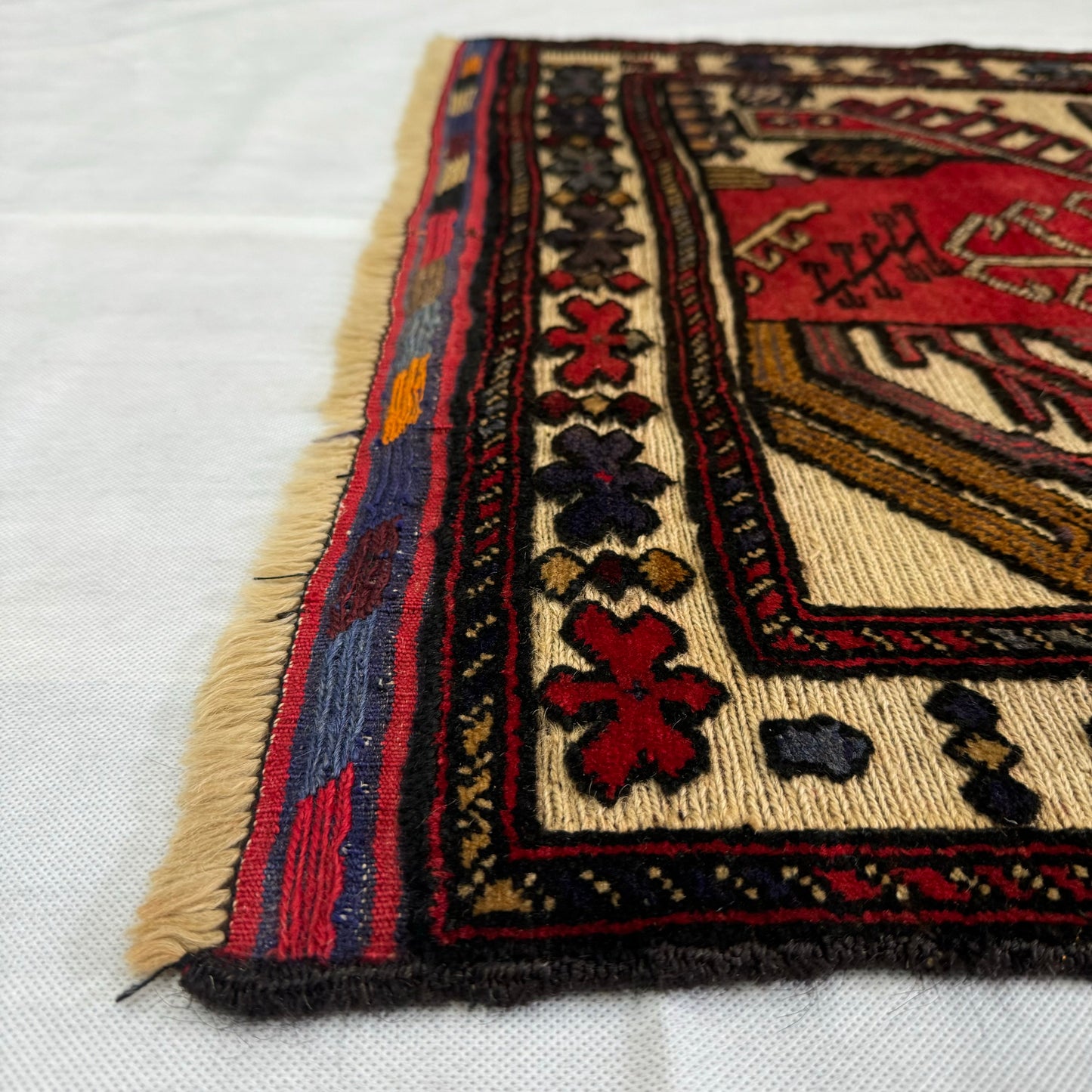 Handmade Afghan Wool Rug - Gul Barjasta - Geometric Patterns (3ft x 5ft) - Red, Blue, Brown, and Beige