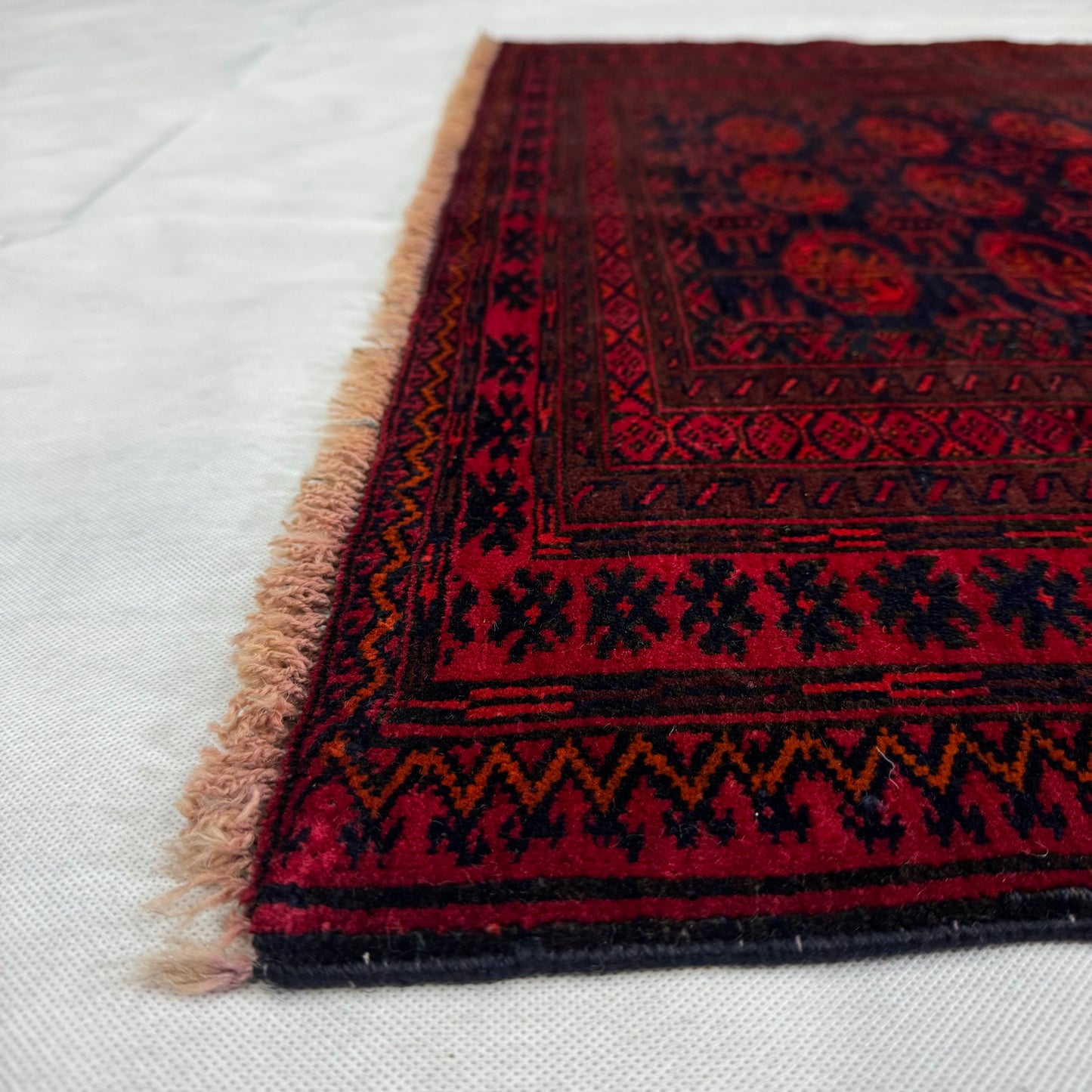 Stunning Red and Black Handmade Afghan Mauri Bokhara Rug - 3.5 ft x 5 ft
