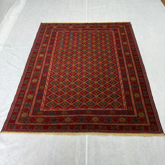 Stunning Mashwani Afghan Handmade Wool Rug - 5ft x 6.5ft | Vibrant Geometric Design