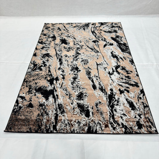 Bosphorus Flow Turkish Silk Rug – Black & Champagne Abstract, 5 x 8 ft