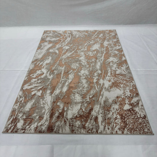 Bosphorus Flow Turkish Silk Rug – Copper & Ivory Abstract, 5 x 8 ft