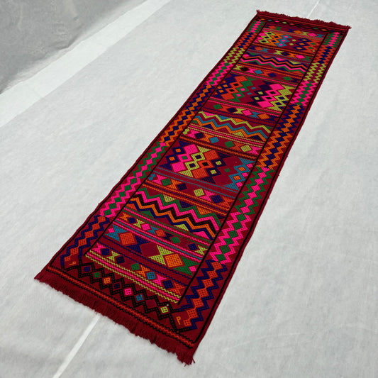 Vibrant Afghani Handmade Kilim Runner Rug - 2.5 ft x 9.5 ft - Colorful Geometric Design, Premium Wool