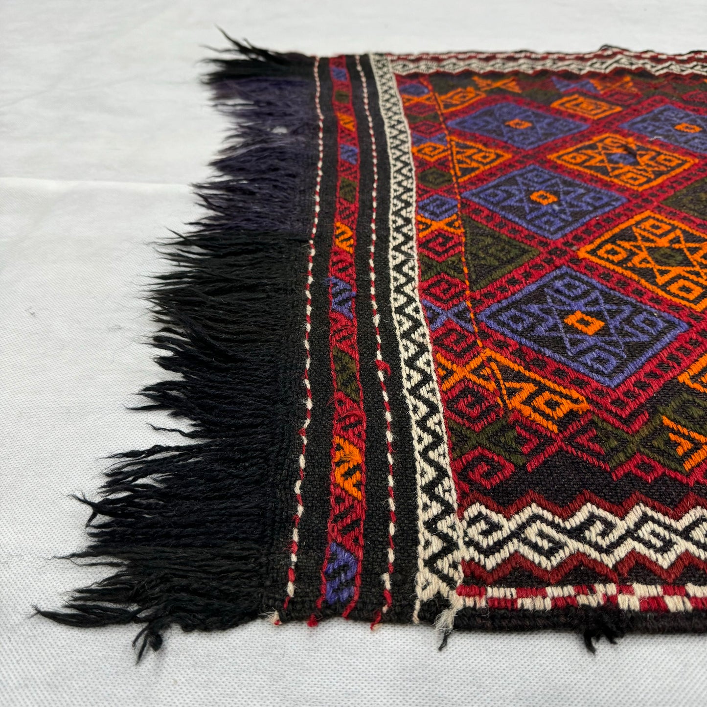 Vibrant Afghani Handmade Kilim Runner Rug - 2.5 ft x 9 ft - Colorful Wool Geometric Design