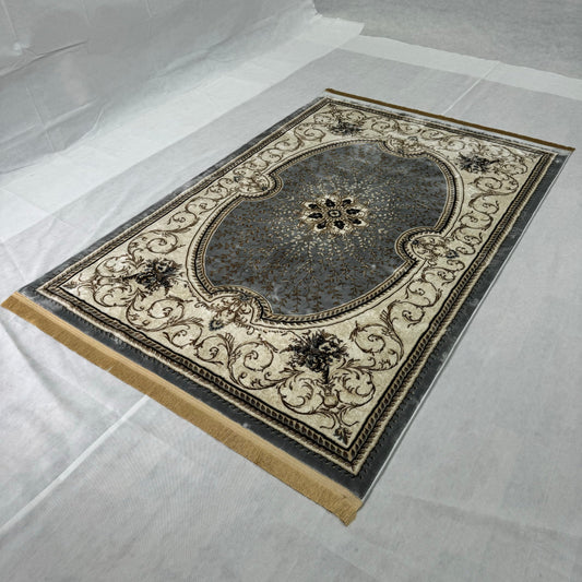 Elegant Turkish Topaz Area Rug - 5 ft x 8 ft, Sophisticated Grey and Cream Design