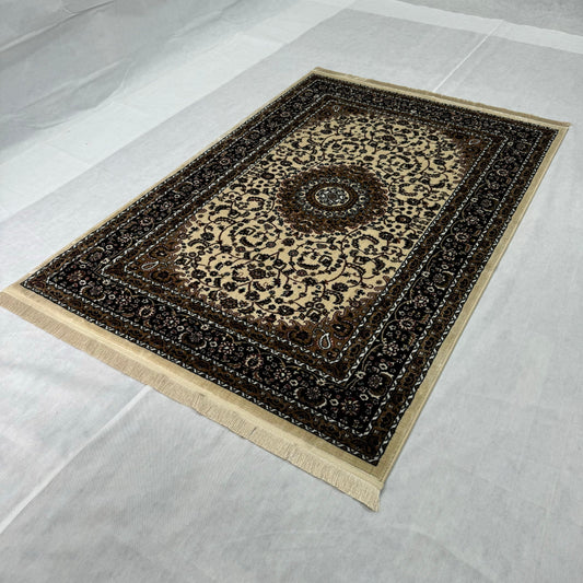 Luxurious Turkish Garnet Area Rug - Intricate Medallion Design, Size 5 ft x 8 ft