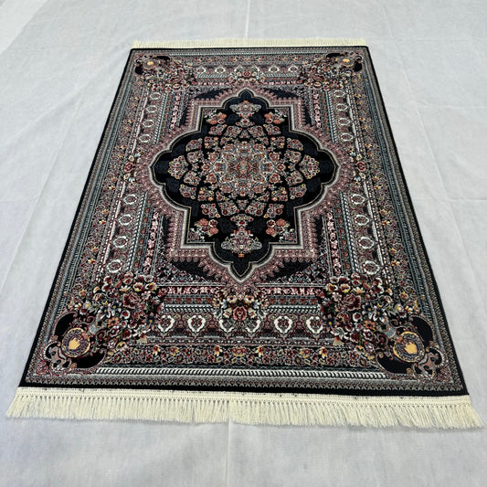 Luxurious Persian Rug 4ft x 6ft - Farsh Nagin Chaman Design in Black - 1000 Reeds Acrylic Rug