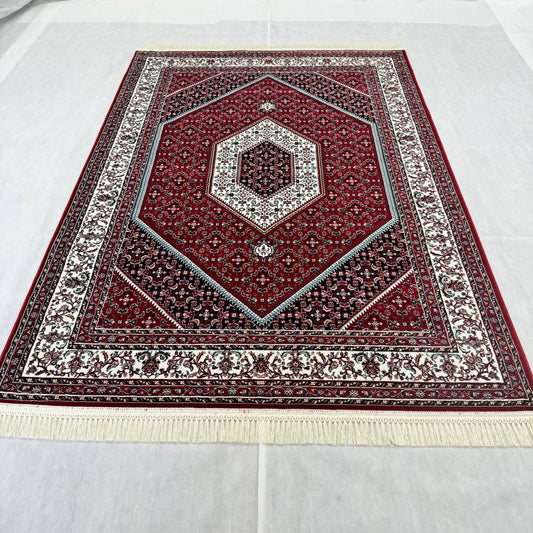Elegant Persian 5 ft x 8 ft Red Hexagon Design Rug - 1000 Reeds - Farsh Nagin Chaman Acrylic Machine Made