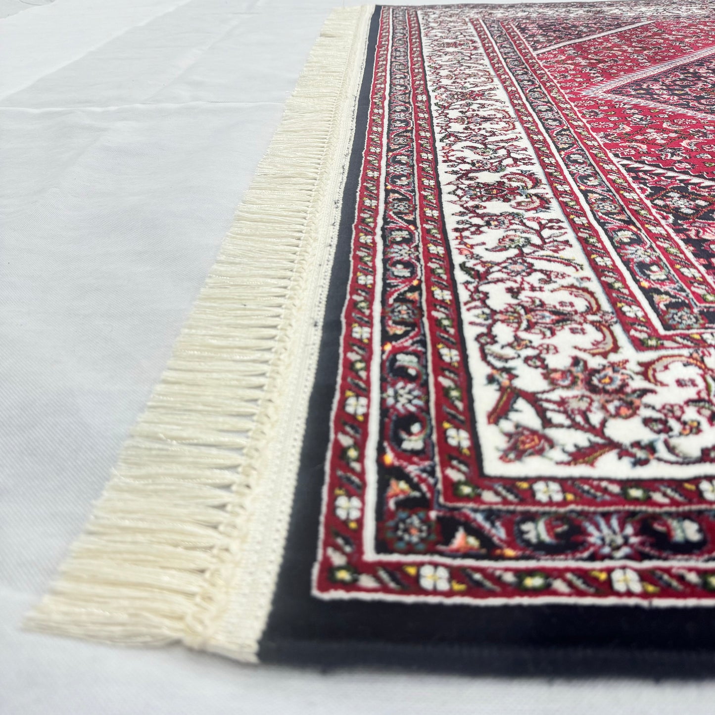 Exquisite Persian 5 ft x 8 ft Red & White Hexagon Design Rug - 1000 Reeds - Farsh Nagin Chaman Acrylic Machine Made