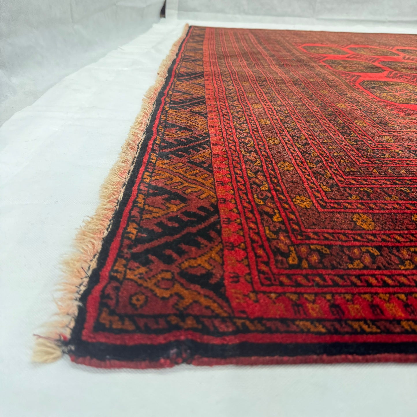 Handmade Afghan Wool Rug - 7 ft x 9 ft | Akcha Lashar Elephant Foot Gul Vintage Design | Durable, Luxurious, Eco-Friendly