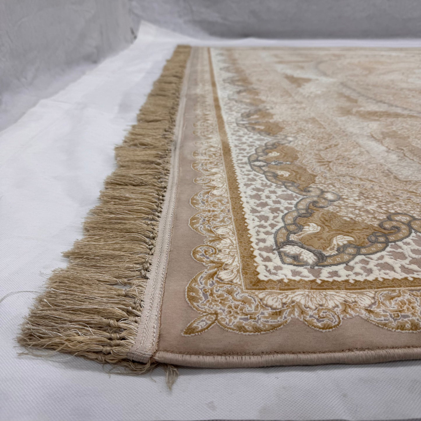 8x11 ft Persian Rug - Shajarkar Collection - Beige Silk Machine-Made Luxury