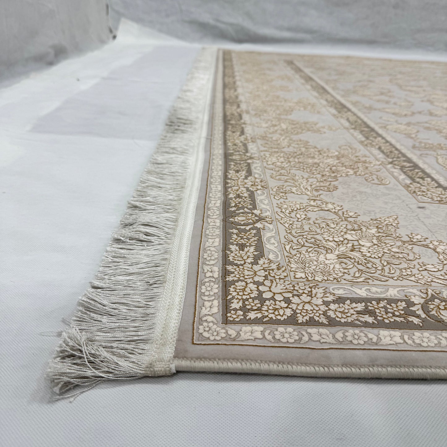 8x11 ft Persian Rug - Beheshti Tabraiz Collection - Cream Silk Luxury Machine-Made