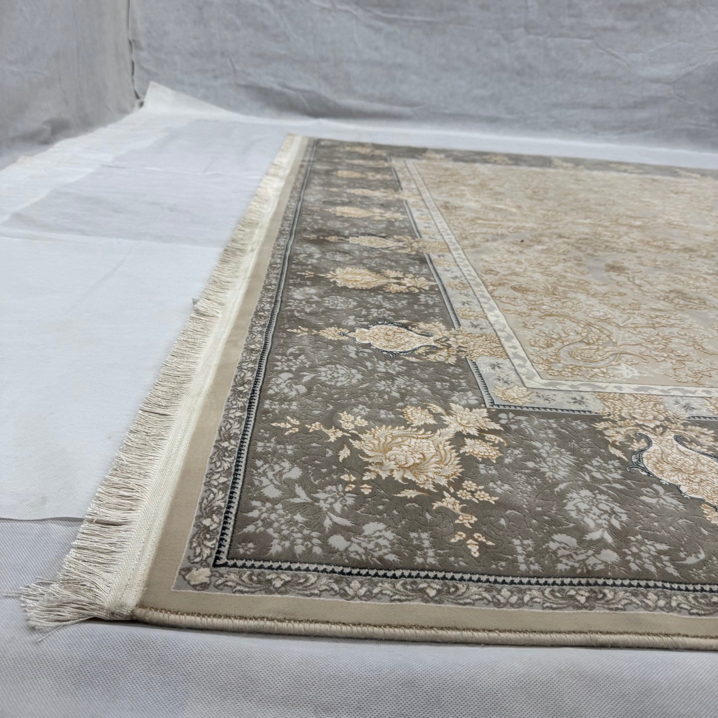 8x11 ft Persian Rug - Beheshti Tabraiz Collection - Brown Silk Luxury Machine-Made