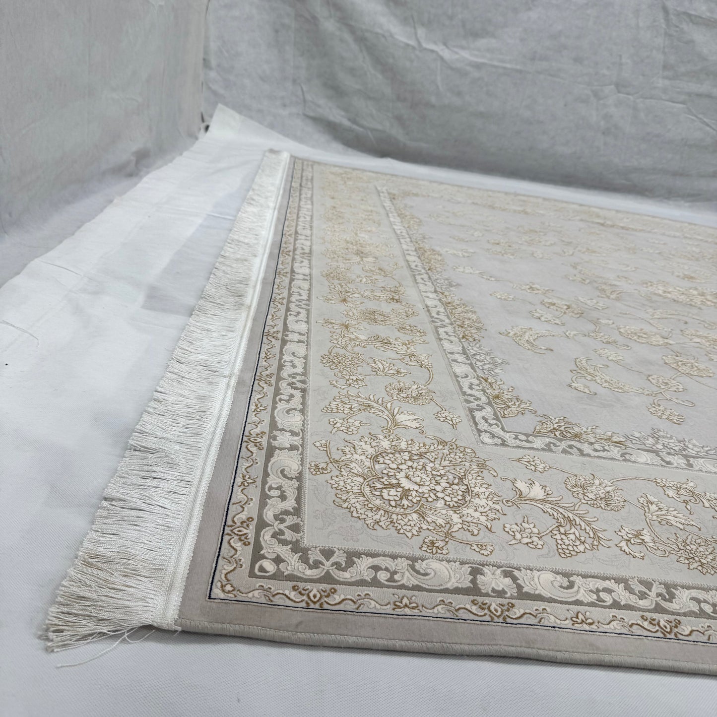 8x11 ft Persian Rug - Beheshti Tabraiz Collection - Light Grey Silk Luxury Machine-Made