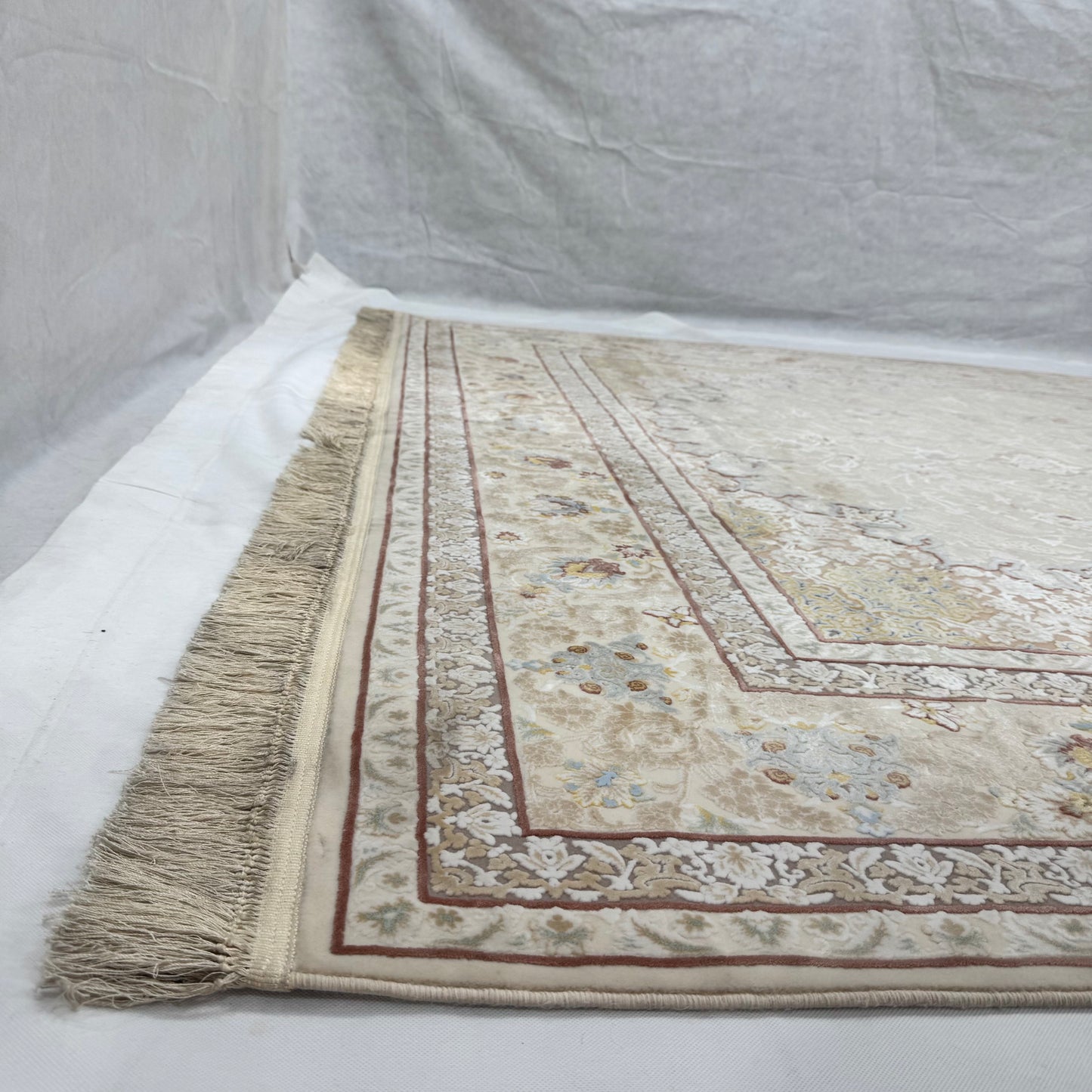 8x11 ft Persian Rug - Beheshti Tabraiz Collection - Beige Silk Luxury Machine-Made
